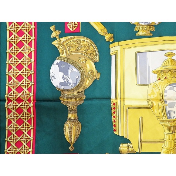 Hermes Green and Gold Carriage Motif Scarf - Picture 6 of 13